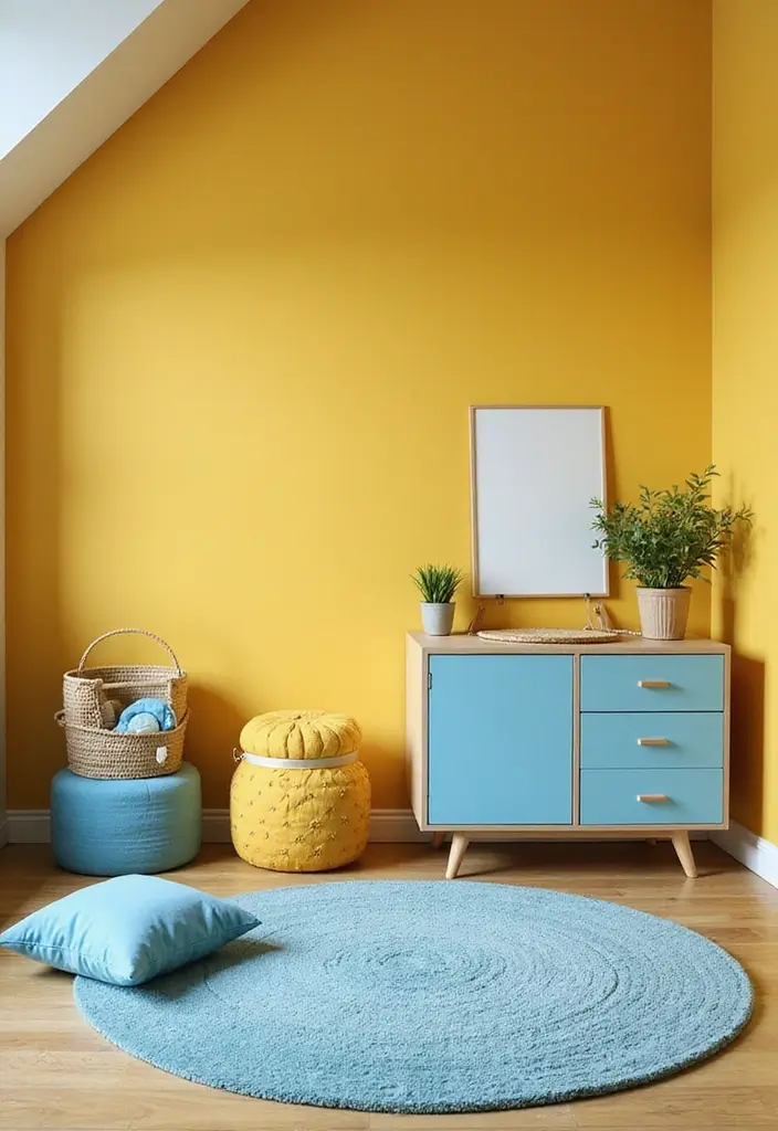 25 Sky Blue Color Combinations That Feel Fresh & Modern - 16. Sky Blue with Mustard Yellow