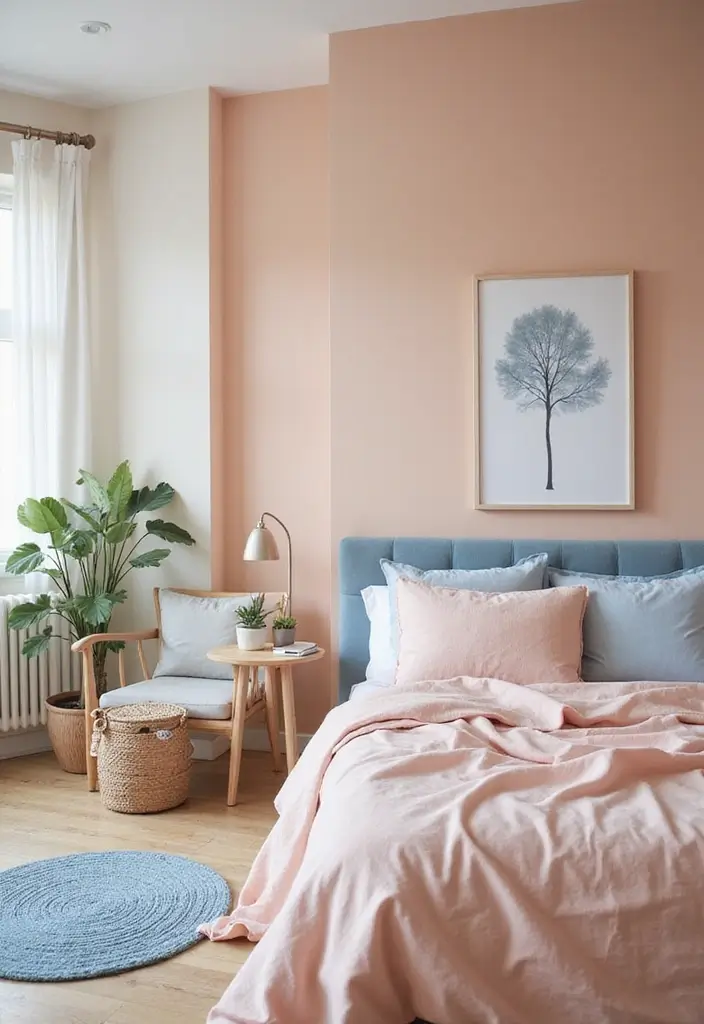 25 Sky Blue Color Combinations That Feel Fresh & Modern - 18. Sky Blue with Soft Peach