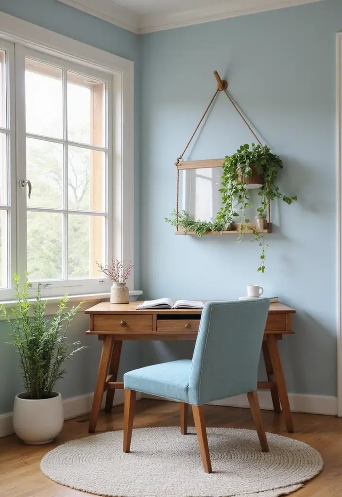 25 Sky Blue Color Combinations That Feel Fresh & Modern - 19. Sky Blue with Light Walnut