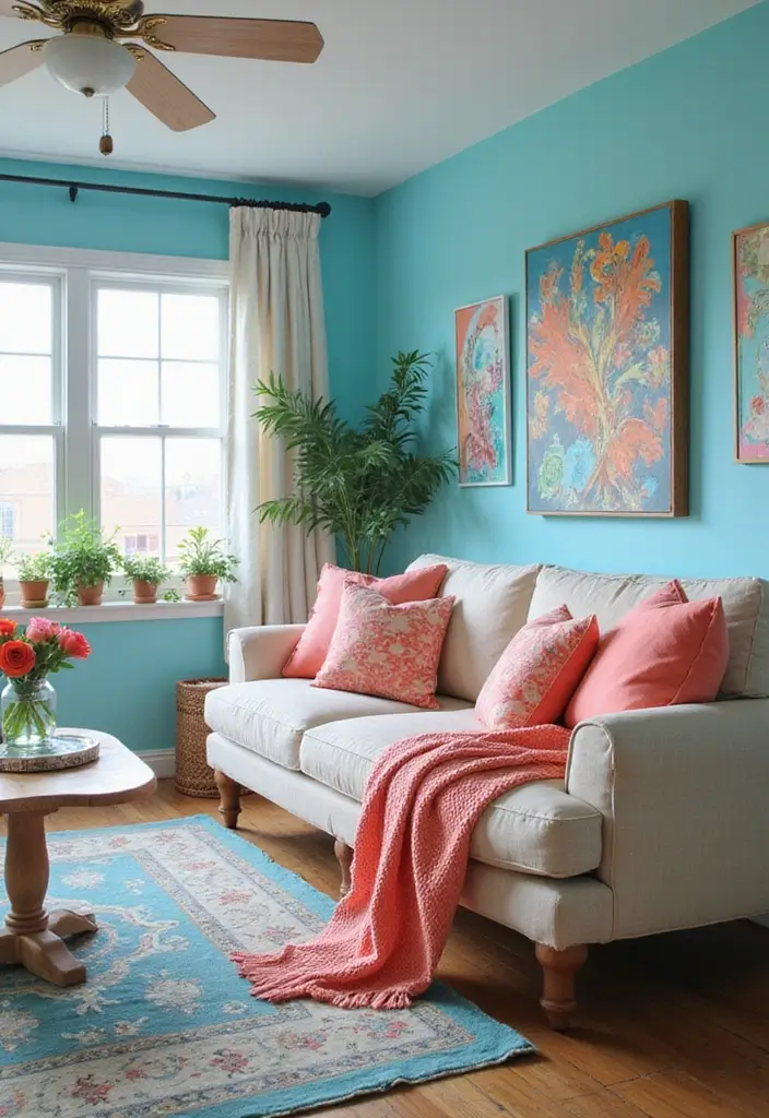 25 Sky Blue Color Combinations That Feel Fresh & Modern - 3. Sky Blue with Coral Accents