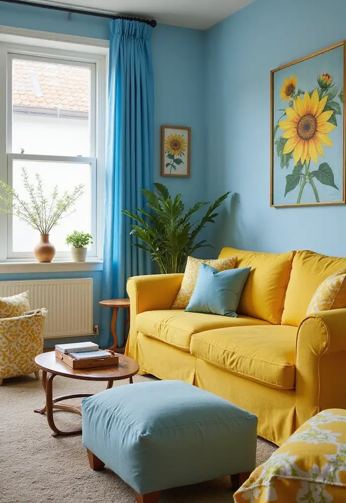25 Sky Blue Color Combinations That Feel Fresh & Modern - 5. Sky Blue with Sunflower Yellow