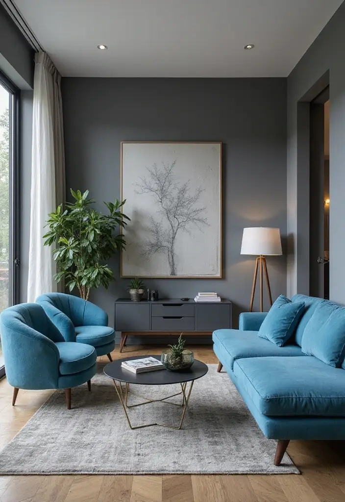 25 Sky Blue Color Combinations That Feel Fresh & Modern - 9. Sky Blue with Charcoal Gray