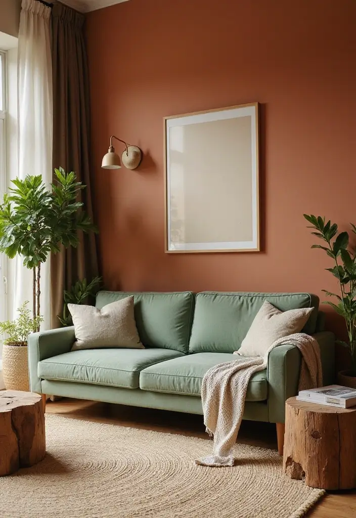 25 Stunning Color Combinations for Living Room Decor - 1. Terracotta and Sage Green