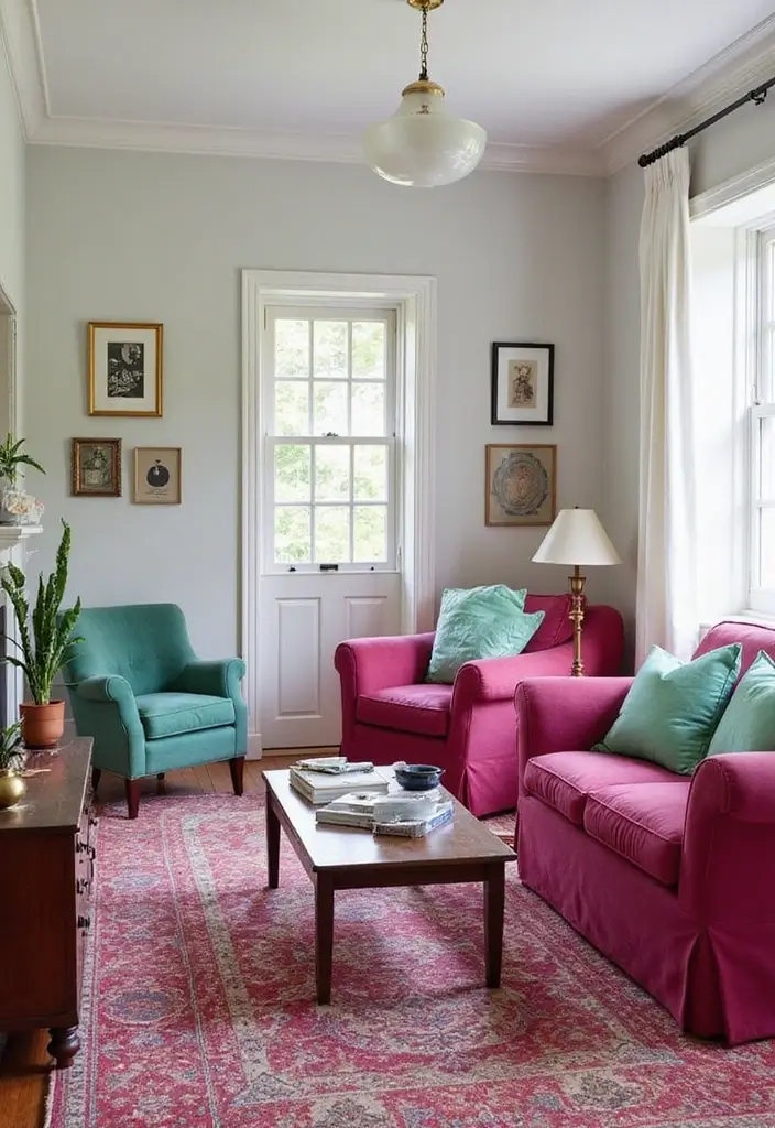 25 Stunning Color Combinations for Living Room Decor - 10. Raspberry and Mint Green
