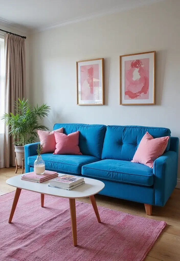 25 Stunning Color Combinations for Living Room Decor - 15. Cobalt Blue and Soft Pink