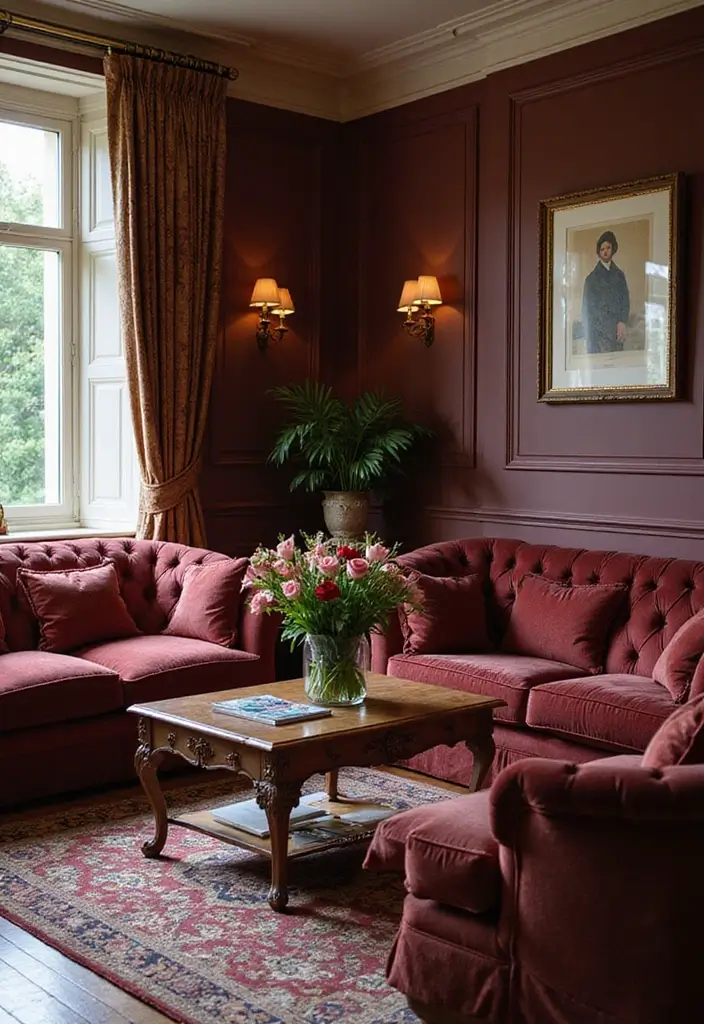 25 Stunning Color Combinations for Living Room Decor - 18. Burgundy and Cream