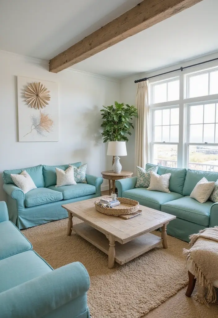 25 Stunning Color Combinations for Living Room Decor - 25. Aqua Marine and Warm Sand