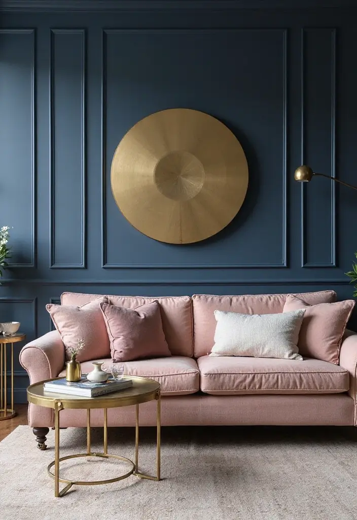 25 Stunning Color Combinations for Living Room Decor - 7. Navy and Blush