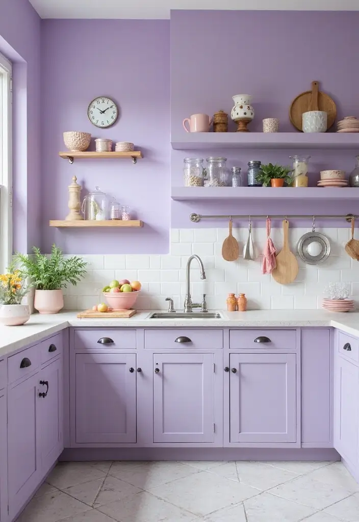 25 Trending Paint Ideas for Kitchen Walls That Brighten Your Home 16 25 Trending Paint Ideas for Kitchen Walls That Brighten Your Home - 16. Playful Lavender