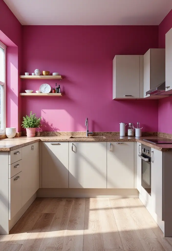 25 Trending Paint Ideas for Kitchen Walls That Brighten Your Home 21 25 Trending Paint Ideas for Kitchen Walls That Brighten Your Home - 21. Energetic Fuchsia