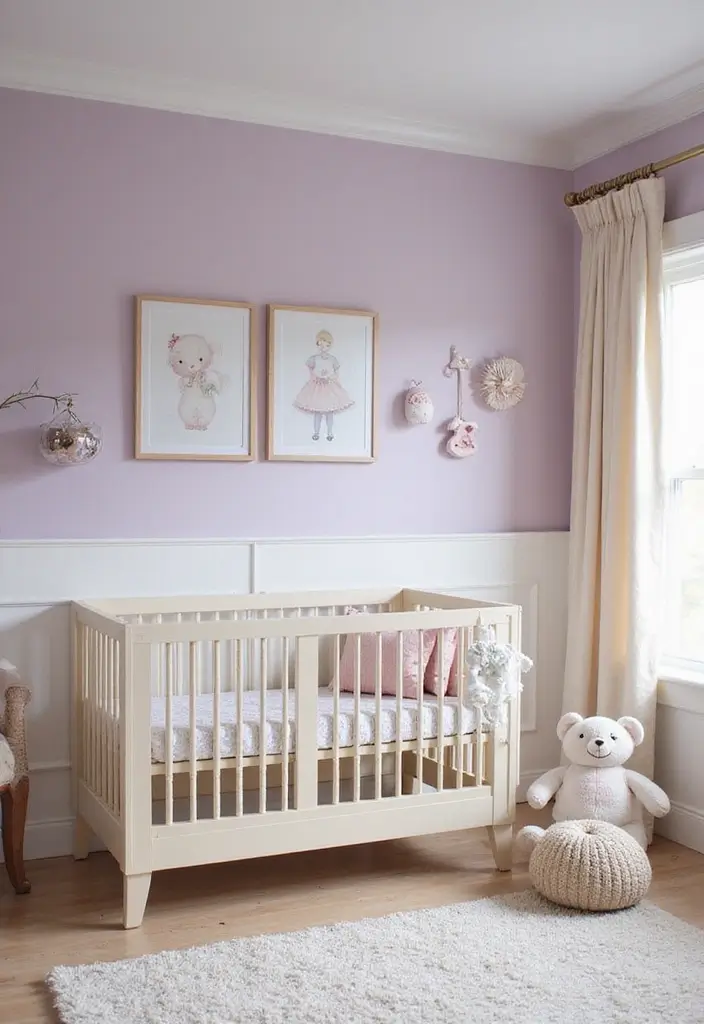 25 Two Tone Wall Paint Ideas That Look Elegant & Stylish - 14. Soft Lavender and Cream