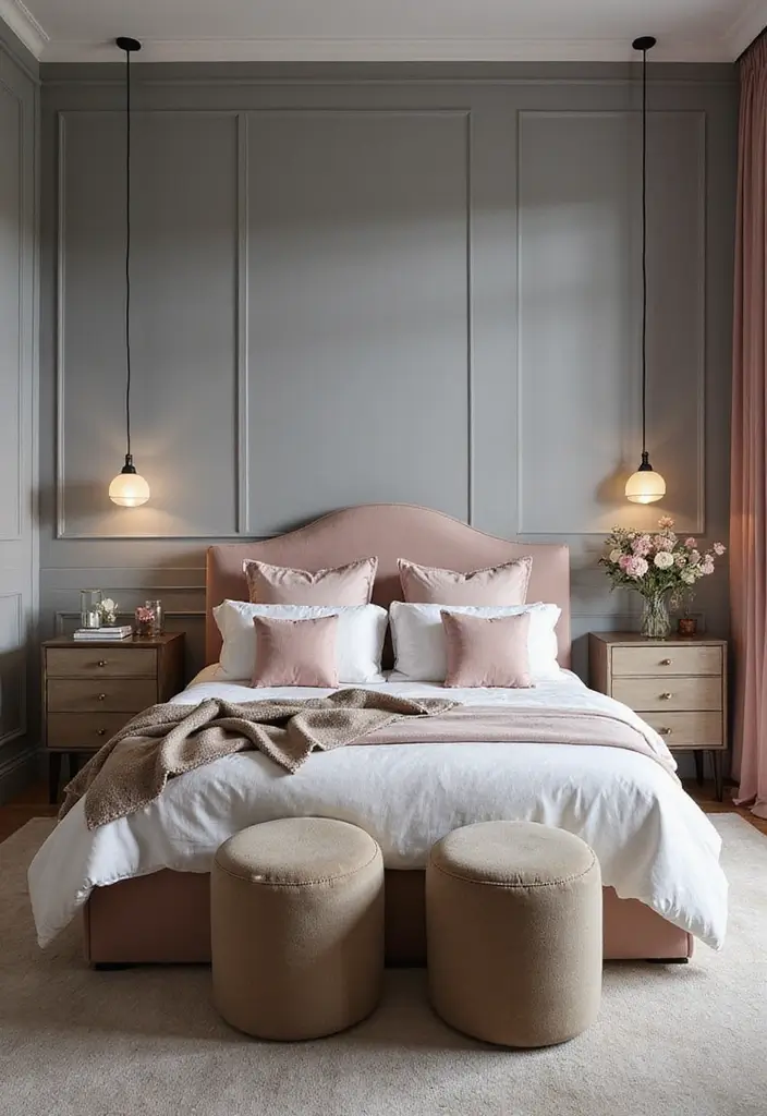 25 Two Tone Wall Paint Ideas That Look Elegant & Stylish - 18. Chic Gray and Blush