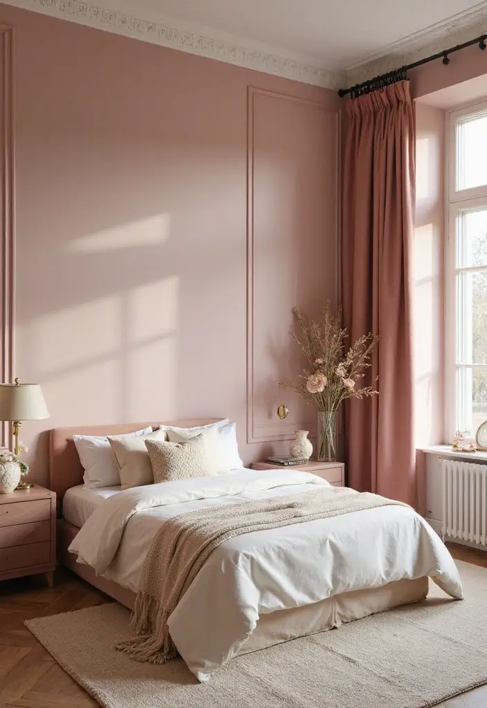 25 Two Tone Wall Paint Ideas That Look Elegant & Stylish - 25. Dusty Rose and Cream