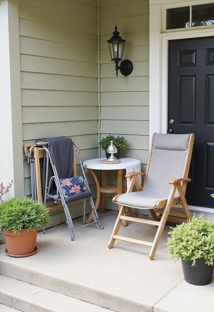 30 Small Front Porch Ideas That Maximize Every Inch - 3. Multi-Purpose Folding Furniture