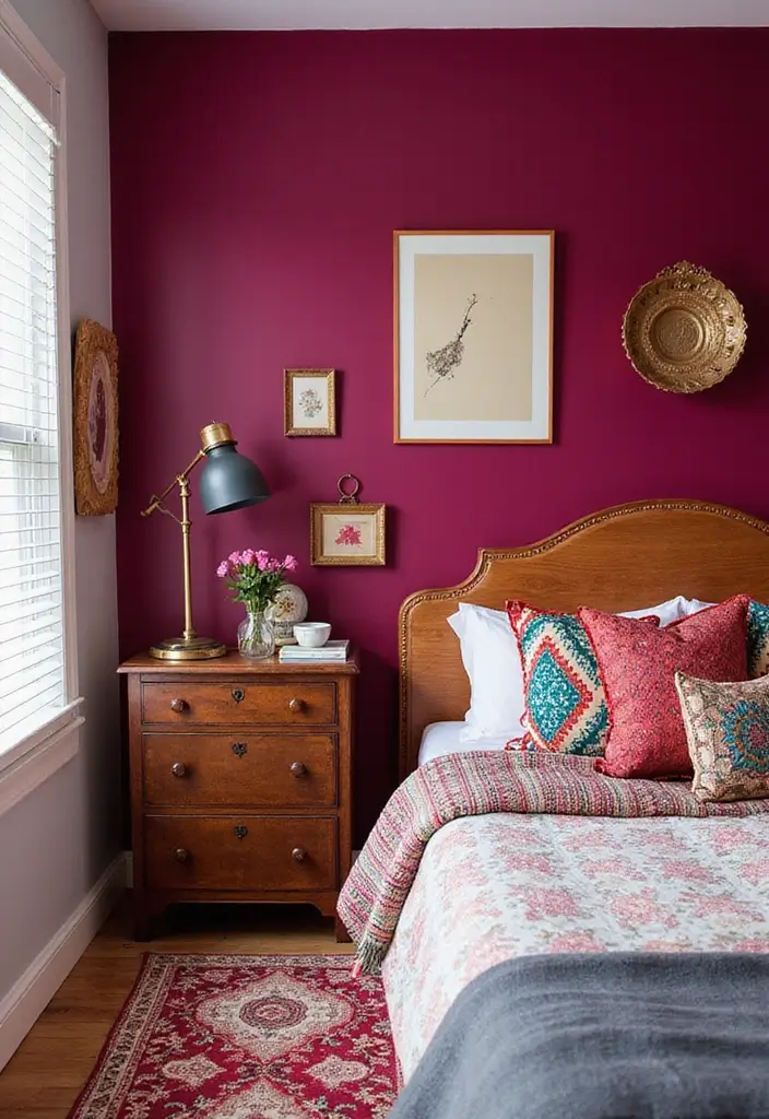 30 Bedroom Paint Ideas Accent Wall That Elevate Style - 11. Bold Raspberry
