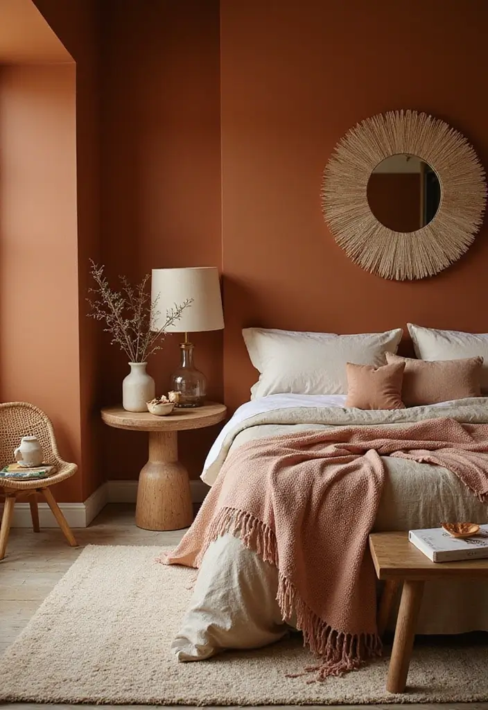 30 Bedroom Paint Ideas Accent Wall That Elevate Style - 15. Earthy Nutmeg