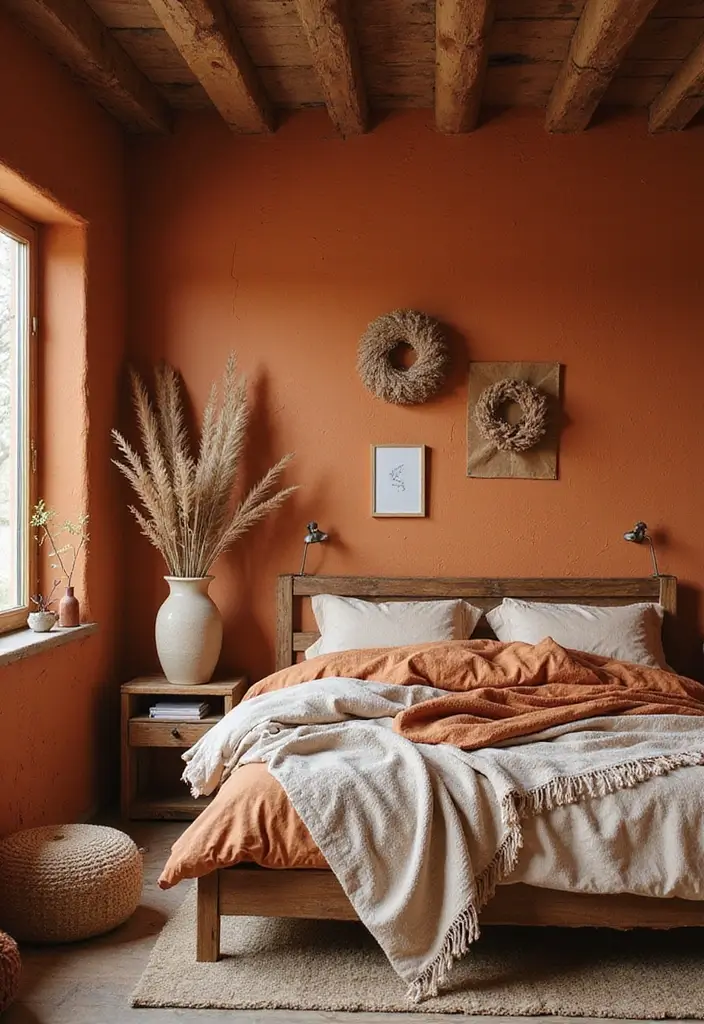 30 Bedroom Paint Ideas Accent Wall That Elevate Style - 17. Rustic Burnt Orange