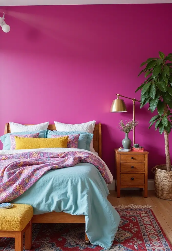 30 Bedroom Paint Ideas Accent Wall That Elevate Style - 19. Vibrant Fuchsia