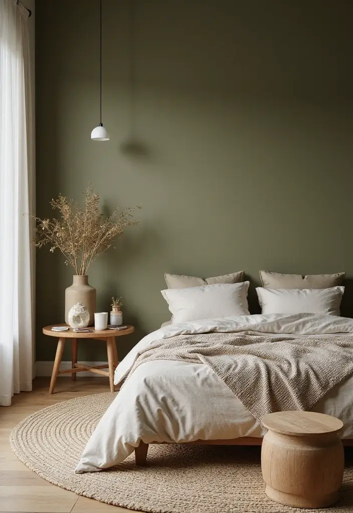 30 Bedroom Paint Ideas Accent Wall That Elevate Style - 20. Earthy Olive Green