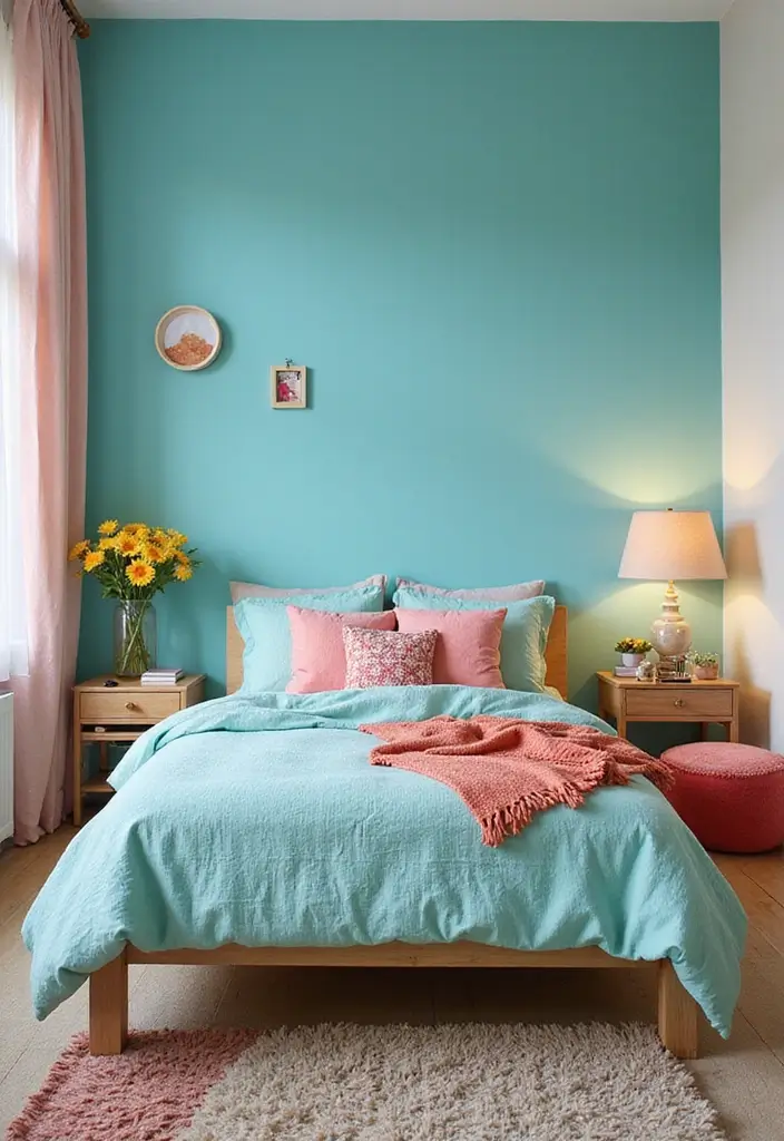 30 Bedroom Paint Ideas Accent Wall That Elevate Style - 21. Playful Aqua