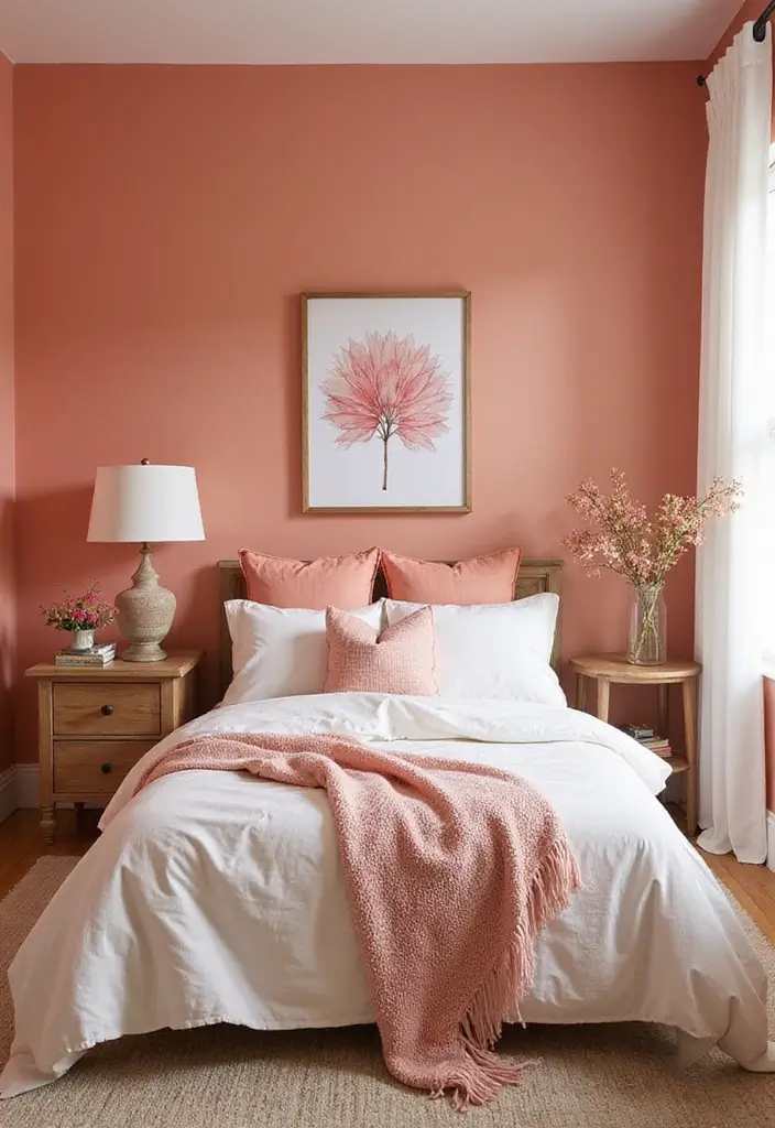 30 Bedroom Paint Ideas Accent Wall That Elevate Style - 24. Soft Coral