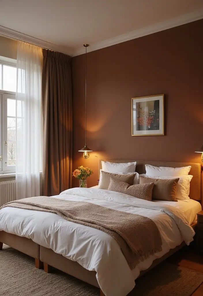 30 Bedroom Paint Ideas Accent Wall That Elevate Style - 25. Cozy Mocha