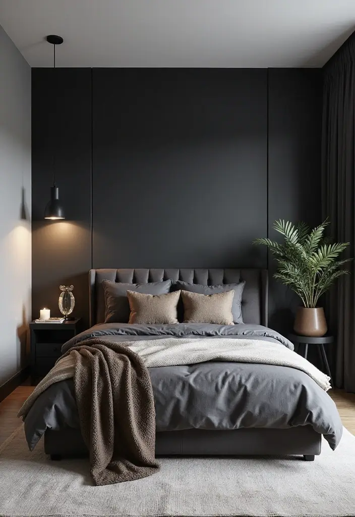 30 Bedroom Paint Ideas Accent Wall That Elevate Style - 27. Bold Charcoal