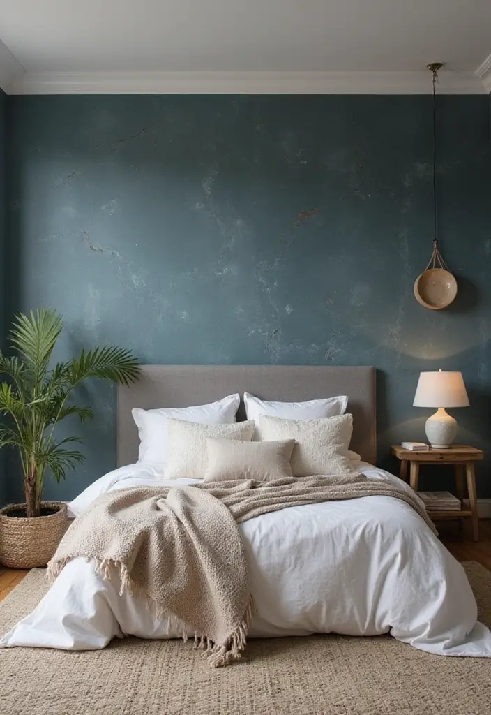 30 Bedroom Paint Ideas Accent Wall That Elevate Style - 28. Rustic Slate Blue