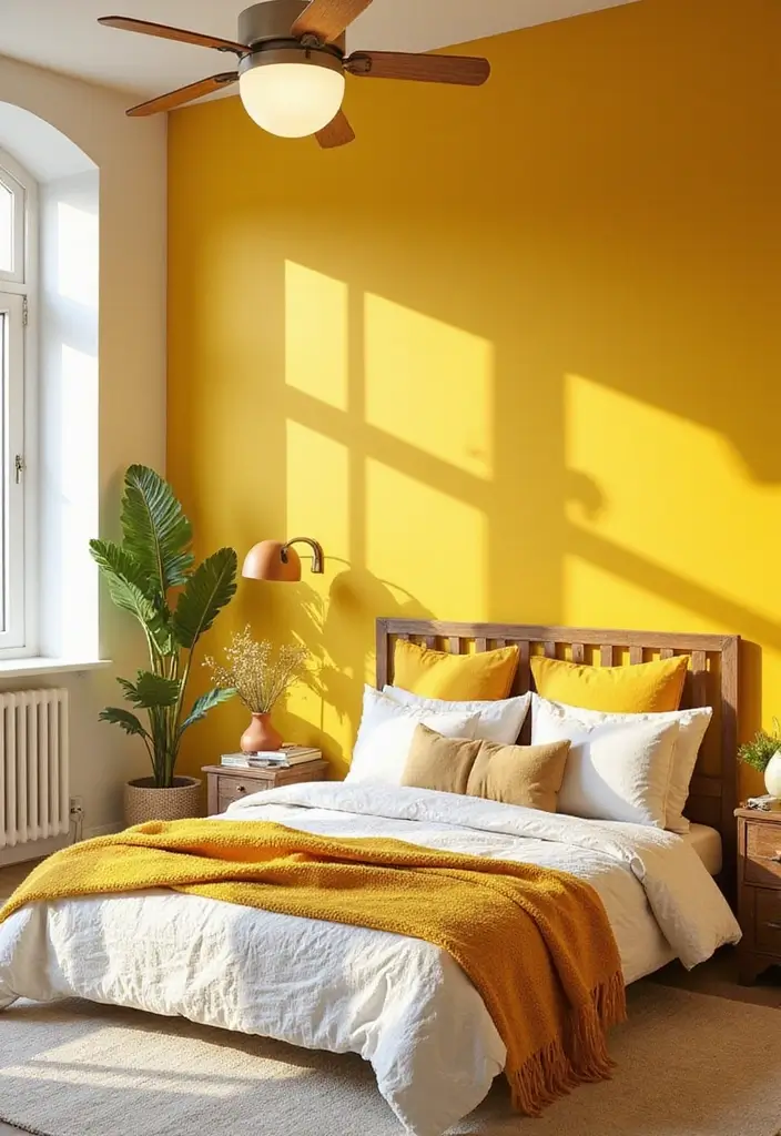 30 Bedroom Paint Ideas Accent Wall That Elevate Style - 29. Bright Sunshine Yellow