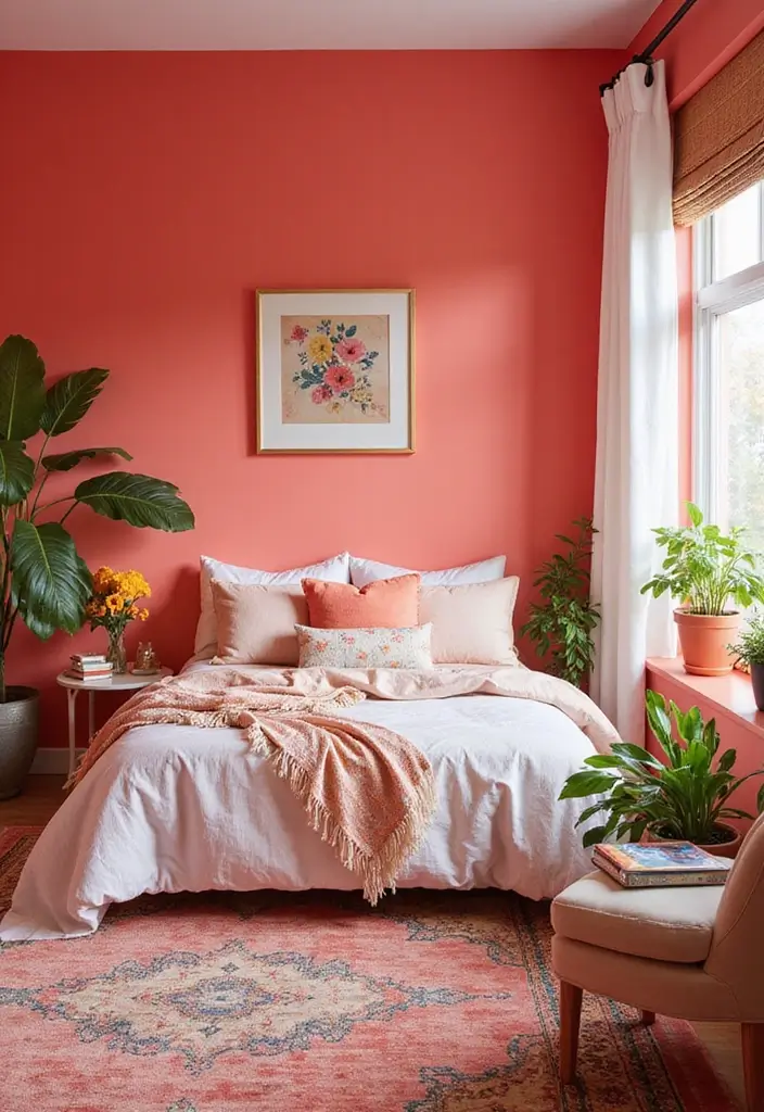 30 Bedroom Paint Ideas Accent Wall That Elevate Style - 8. Bright Coral