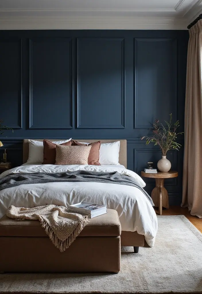 30 Bedroom Paint Ideas Accent Wall That Elevate Style - 9. Classic Navy Blue