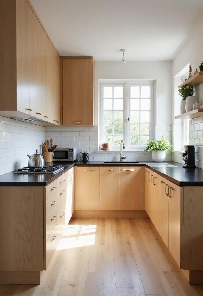 30 Black Countertops Kitchen Color Schemes That Look Chic - 14. Light-Toned Wood