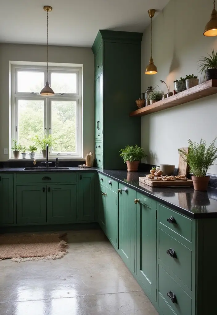 30 Black Countertops Kitchen Color Schemes That Look Chic - 16. Earthy Greens