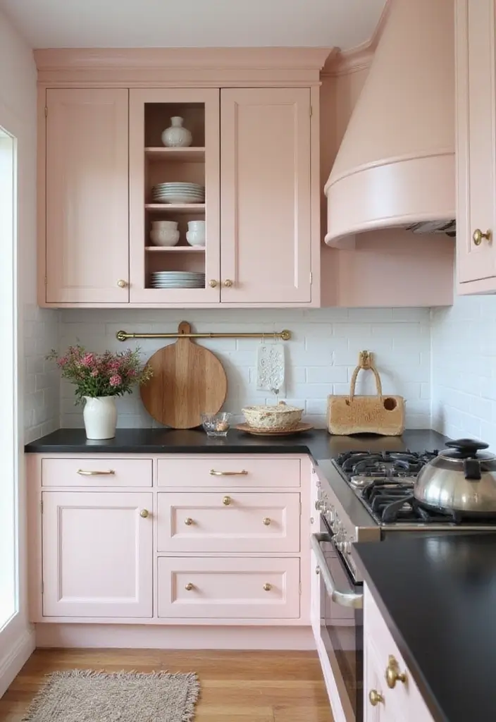 30 Black Countertops Kitchen Color Schemes That Look Chic - 23. Soft Blush and Black