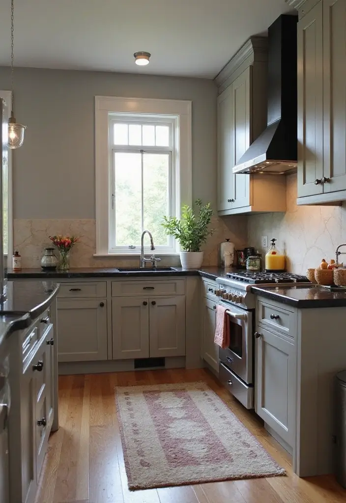 30 Black Countertops Kitchen Color Schemes That Look Chic - 30. Black and Warm Gray