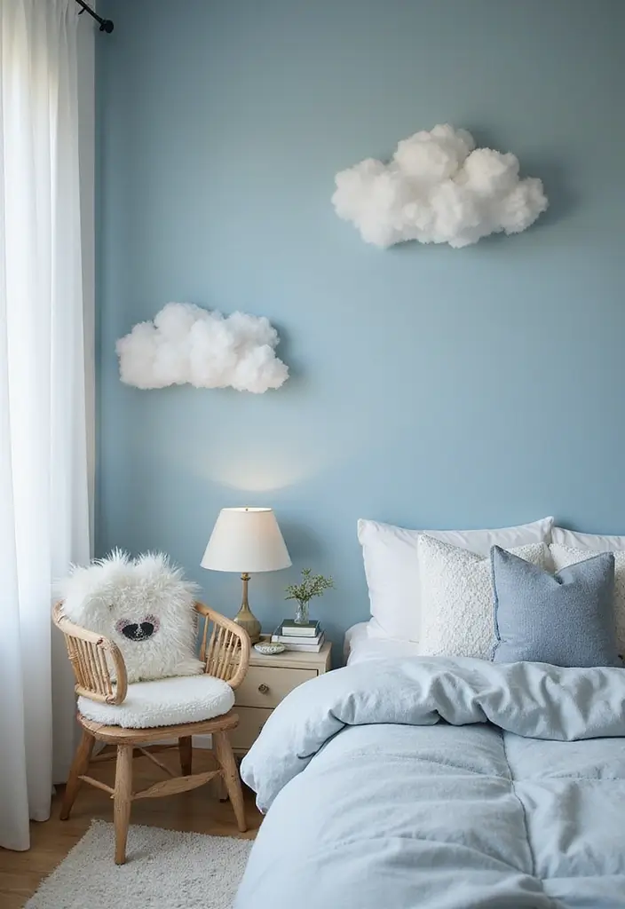30 Creative Boys Room Paint Ideas Perfect for Every Age - 14. Dreamy Cloud Accents