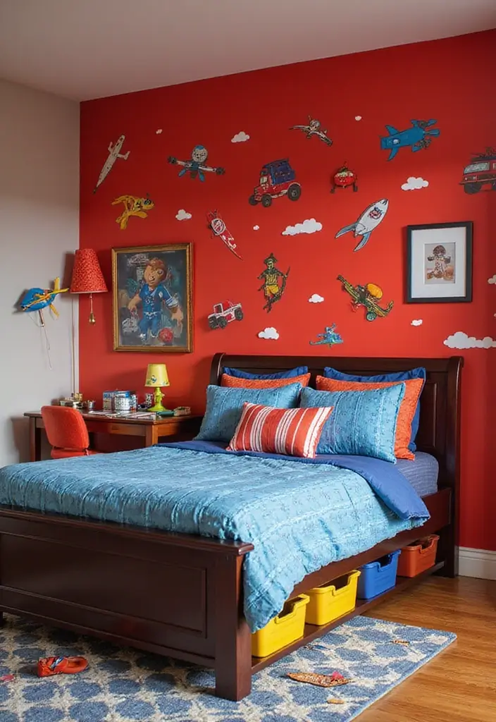 30 Creative Boys Room Paint Ideas Perfect for Every Age - 2. Bold Red Adventure