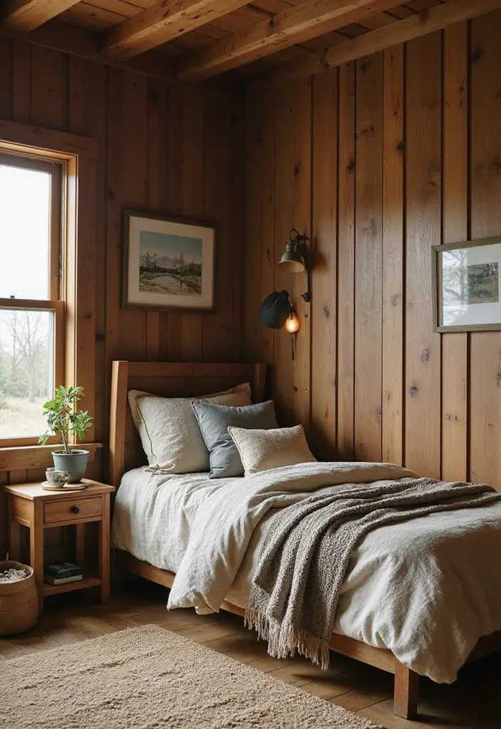 30 Creative Boys Room Paint Ideas Perfect for Every Age - 20. Cozy Cabin Feel with Wood Paneling