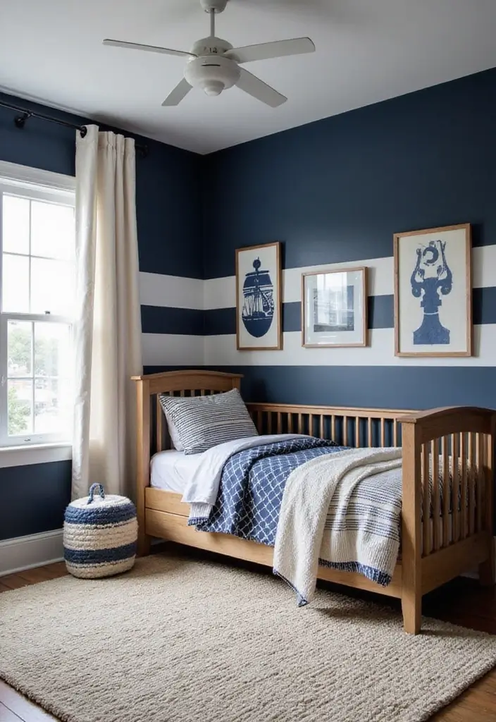 30 Creative Boys Room Paint Ideas Perfect for Every Age - 21. Nautical Navy with Stripes