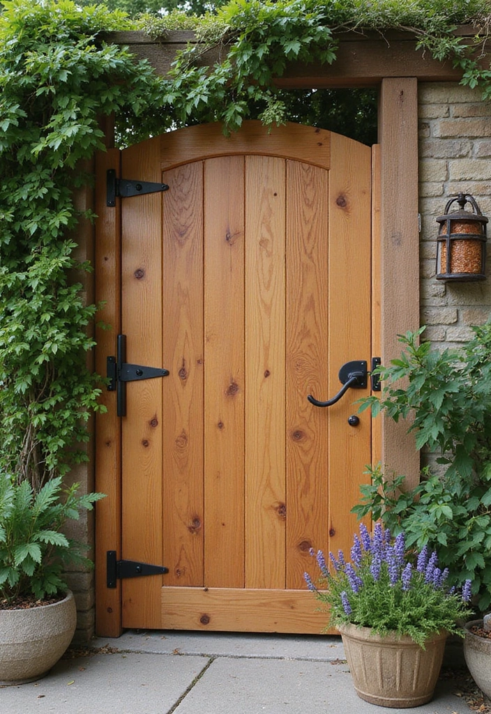 30 Creative Gate Paint Color Ideas to Elevate Your Home Exterior - 27. Natural Wood Stain