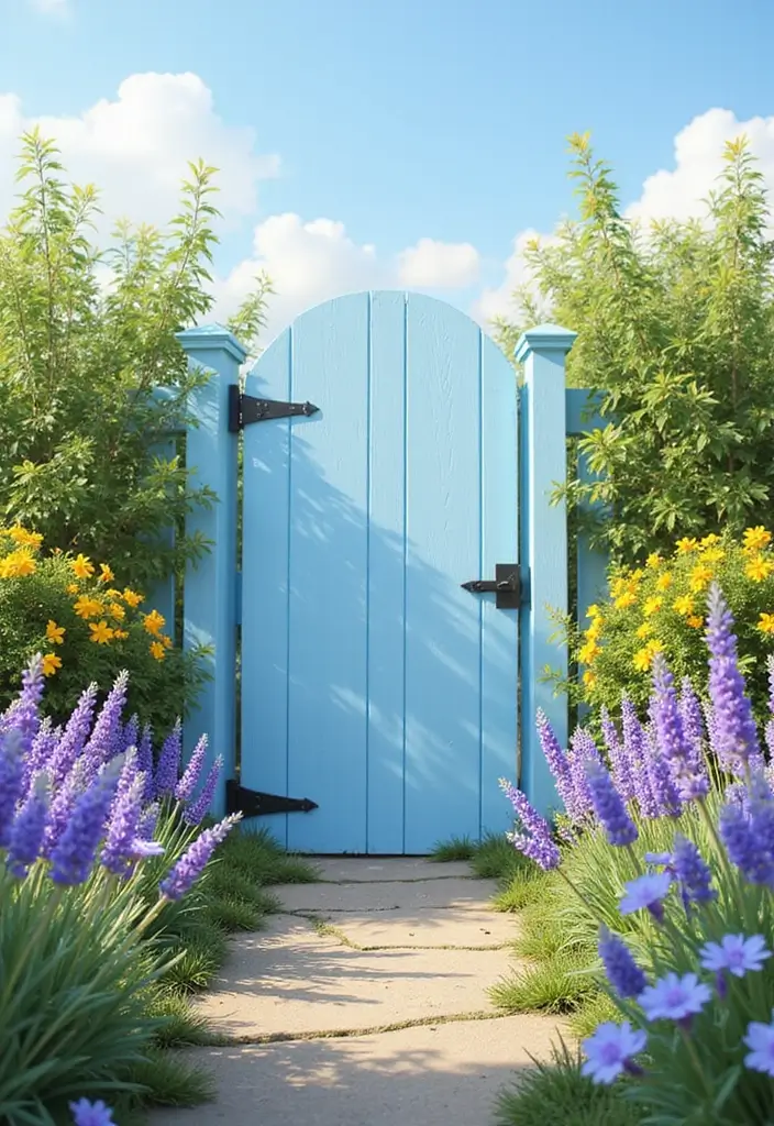 30 Creative Gate Paint Color Ideas to Elevate Your Home Exterior - 4. Light Sky Blue