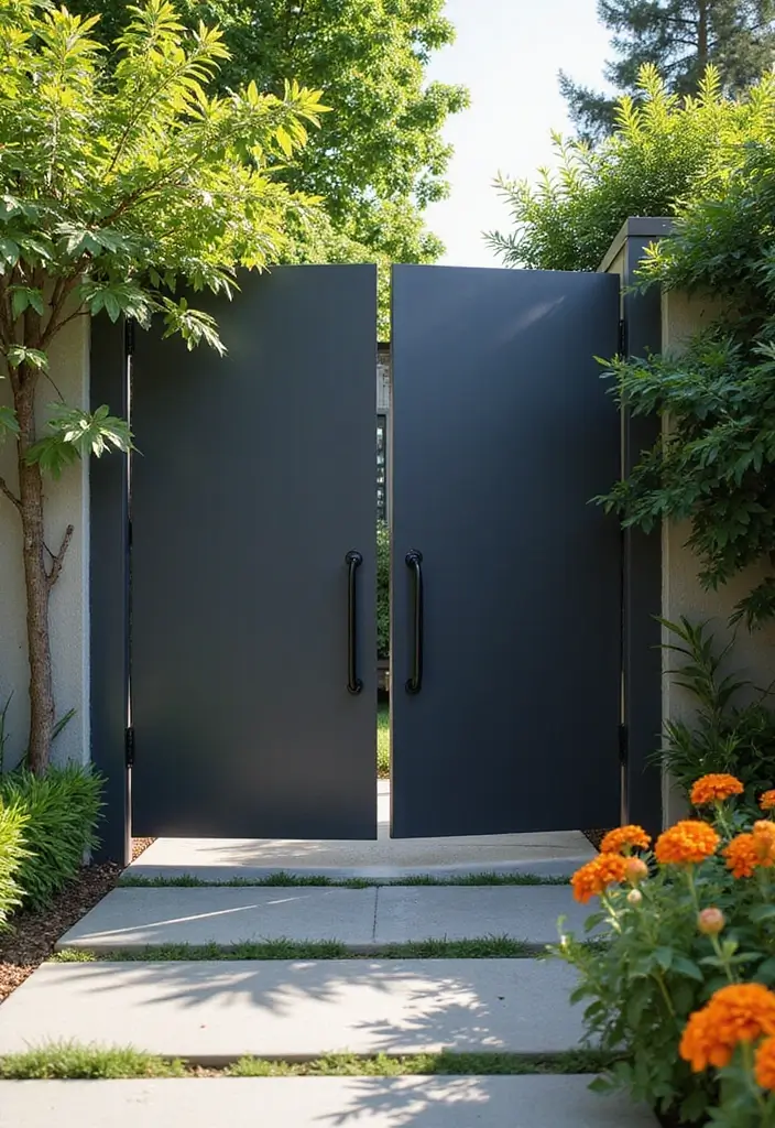 30 Creative Gate Paint Color Ideas to Elevate Your Home Exterior - 6. Cool Charcoal Gray