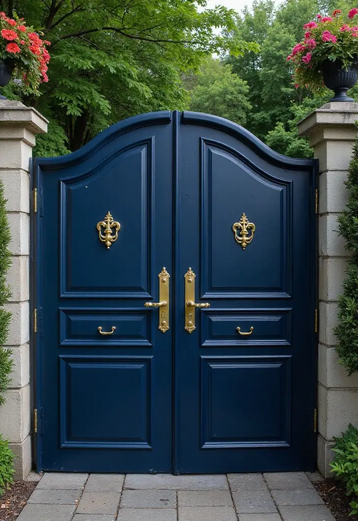 30 Creative Gate Paint Color Ideas to Elevate Your Home Exterior - 8. Deep Navy Blue