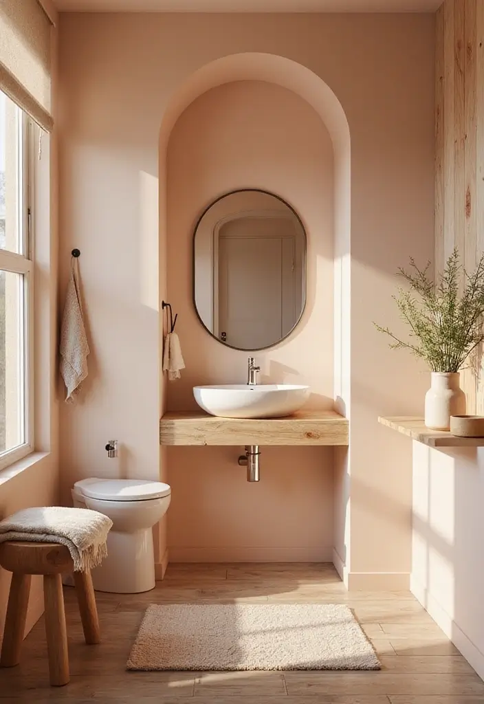 30+ Fresh Paint Colors for Bathroom That Make Small Spaces Look Bigger - 5. Light Peach for Gentle Warmth