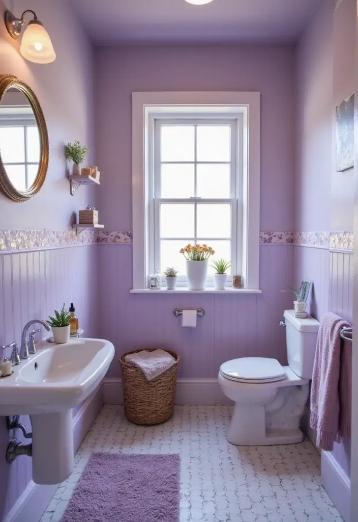 30+ Fresh Paint Colors for Bathroom That Make Small Spaces Look Bigger - 6. Lavender Mist for a Touch of Whimsy