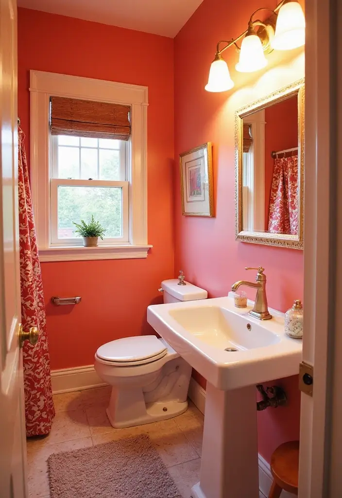 30+ Fresh Paint Colors for Bathroom That Make Small Spaces Look Bigger - 7. Soft Coral for a Vibrant Touch