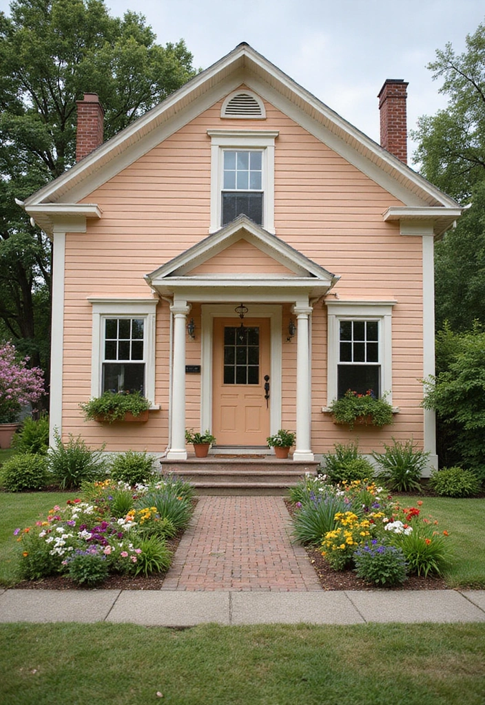 30 Gorgeous Exterior Paint Colors for House to Boost Curb Appeal 11 30 Gorgeous Exterior Paint Colors for House to Boost Curb Appeal - 11. Soft Peach
