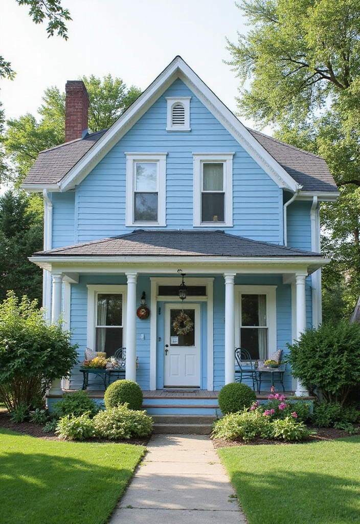 30 Gorgeous Exterior Paint Colors for House to Boost Curb Appeal 15 30 Gorgeous Exterior Paint Colors for House to Boost Curb Appeal - 15. Gentle Sky Blue