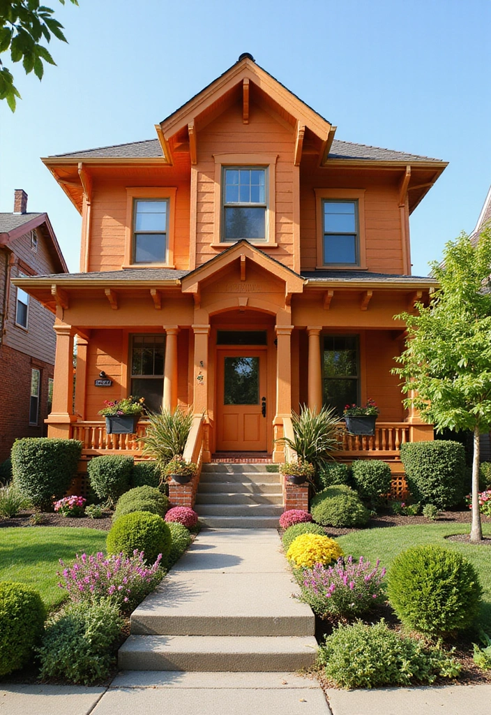 30 Gorgeous Exterior Paint Colors for House to Boost Curb Appeal 23 30 Gorgeous Exterior Paint Colors for House to Boost Curb Appeal - 23. Sunset Orange