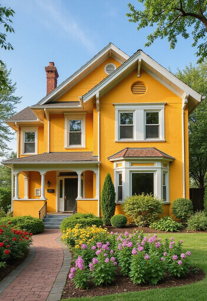30 Gorgeous Exterior Paint Colors for House to Boost Curb Appeal 26 30 Gorgeous Exterior Paint Colors for House to Boost Curb Appeal - 26. Sunset Yellow